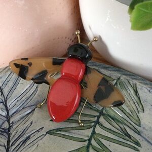 Red and Black Insect Brooch